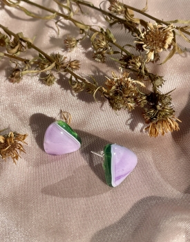 Glass button earrings in soft purple